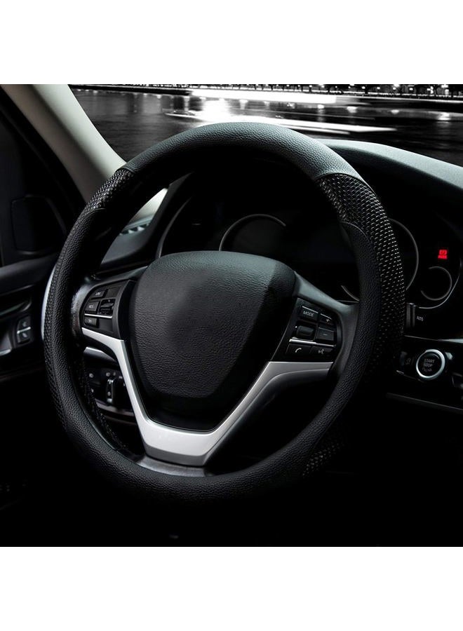 Valleycomfy Steering Wheel Cover with Microfiber Leather for Car Truck SUV 15 inch (Black) - Image 2
